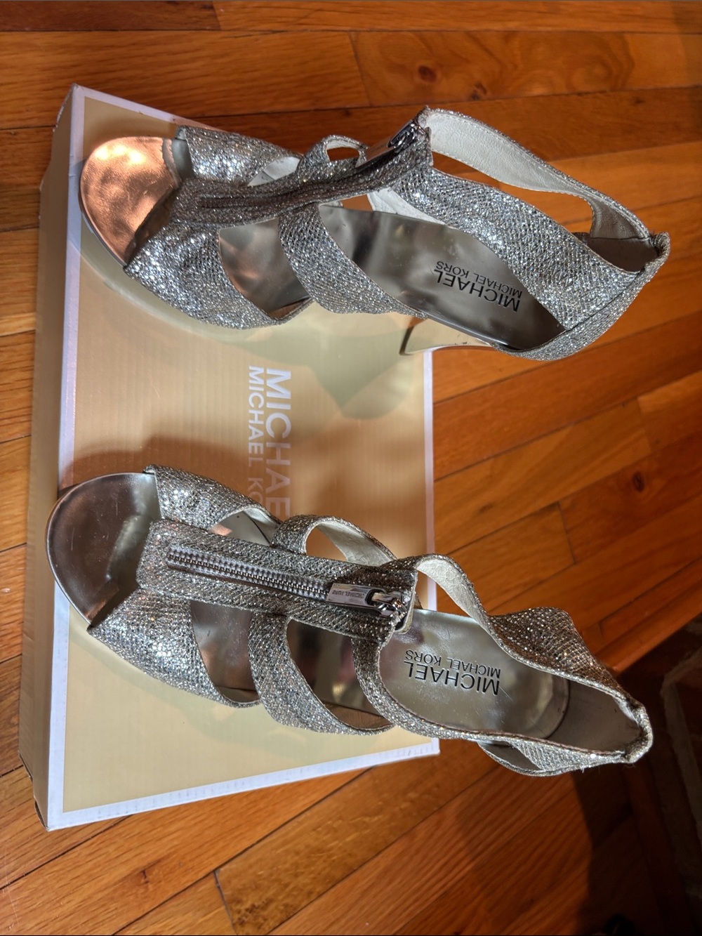 Michael Kors Glitter Silver Zipper Wedge Sandals